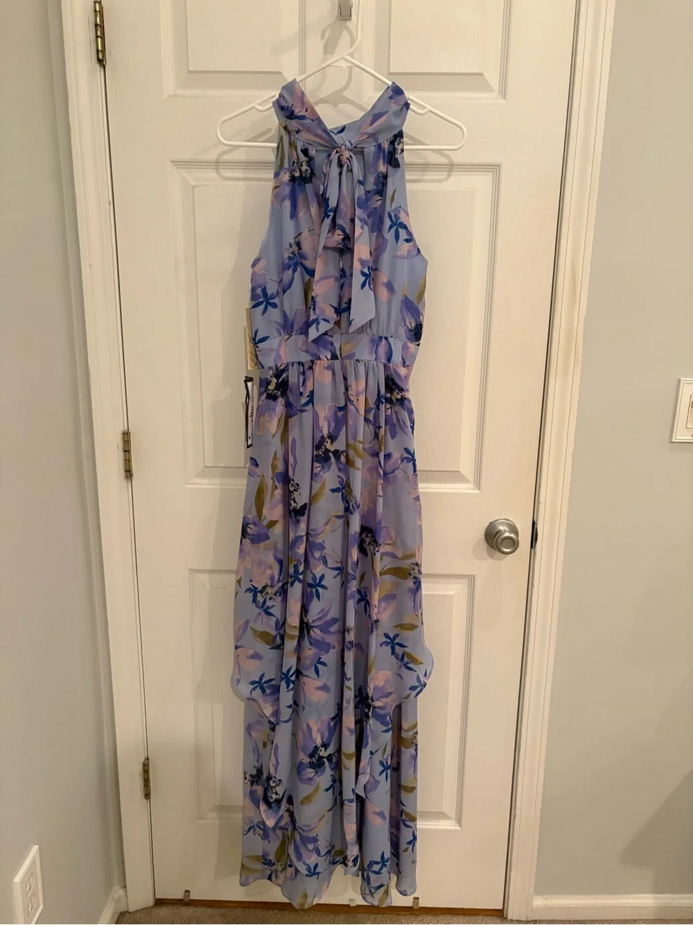 Eliza J Lavender Floral Tie-Neck Maxi Dress - Picture 2 of 10